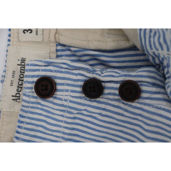 abercrombie fitch men's 30 9.5" striped white blue distressed flat front shorts - Picture 11 of 14